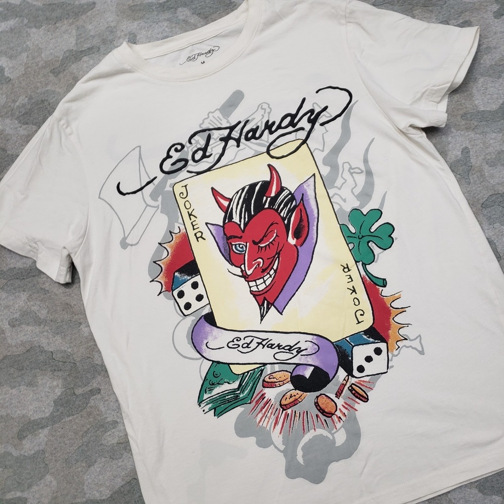 Ed Hardy Top Womens Medium White Short Sleeve - Picture 2 of 11